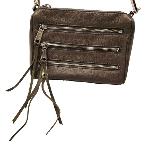 Rebecca Minkoff Gray Crossbody Leather Mini 5 Zip Convertible Bag Handbag - Picture 12 of 12
